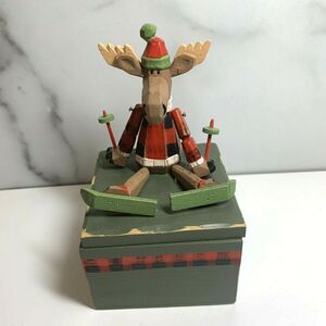 Northwoods Wood Moose Trinket Box Ski Lodge